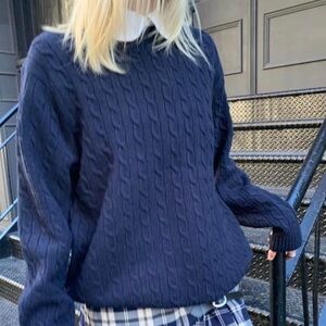 Brandy Melville Navy Cable Knit Sweater